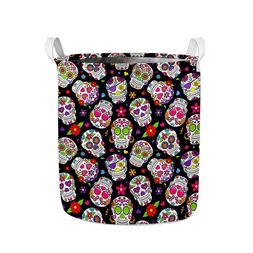 Sugar Skull Pattern Print Collapsible Laundry Basket