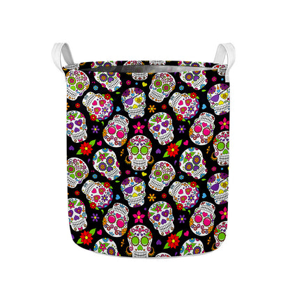 Sugar Skull Pattern Print Collapsible Laundry Basket