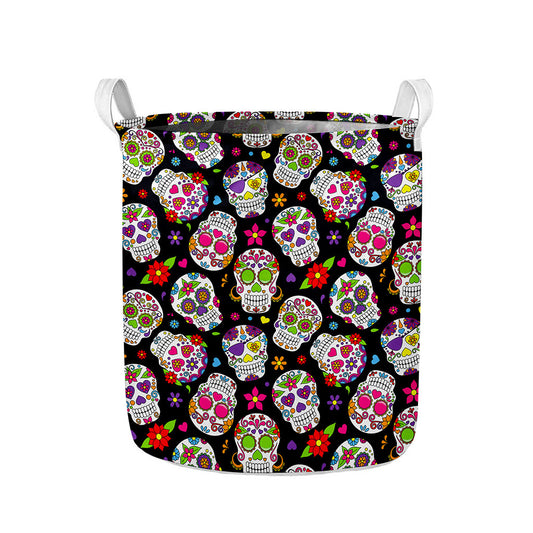 Sugar Skull Pattern Print Collapsible Laundry Basket