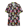 Sugar Skull Pattern Print Cotton Hawaiian Shirt