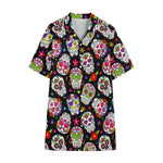 Sugar Skull Pattern Print Cotton Hawaiian Shirt