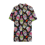 Sugar Skull Pattern Print Cotton Hawaiian Shirt