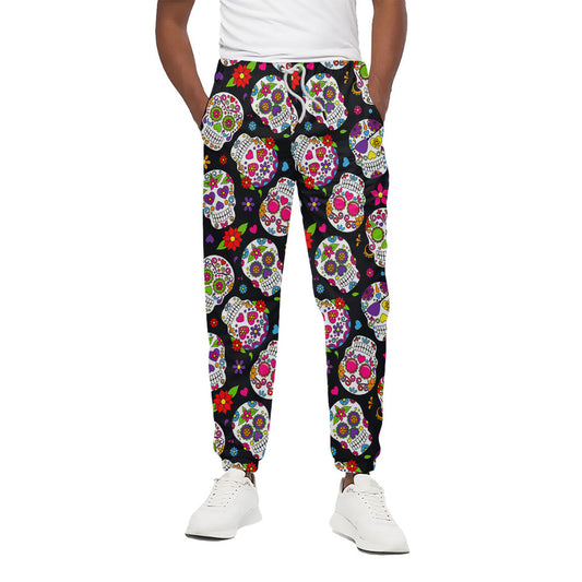 Sugar Skull Pattern Print Cotton Pants