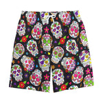 Sugar Skull Pattern Print Cotton Shorts
