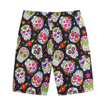 Sugar Skull Pattern Print Cotton Shorts