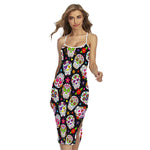 Sugar Skull Pattern Print Cross Back Cami Dress