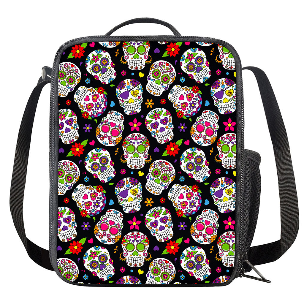 Sugar Skull Pattern Print Crossbody Lunch Bag