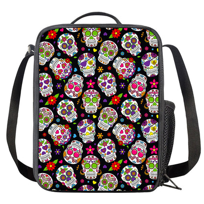 Sugar Skull Pattern Print Crossbody Lunch Bag