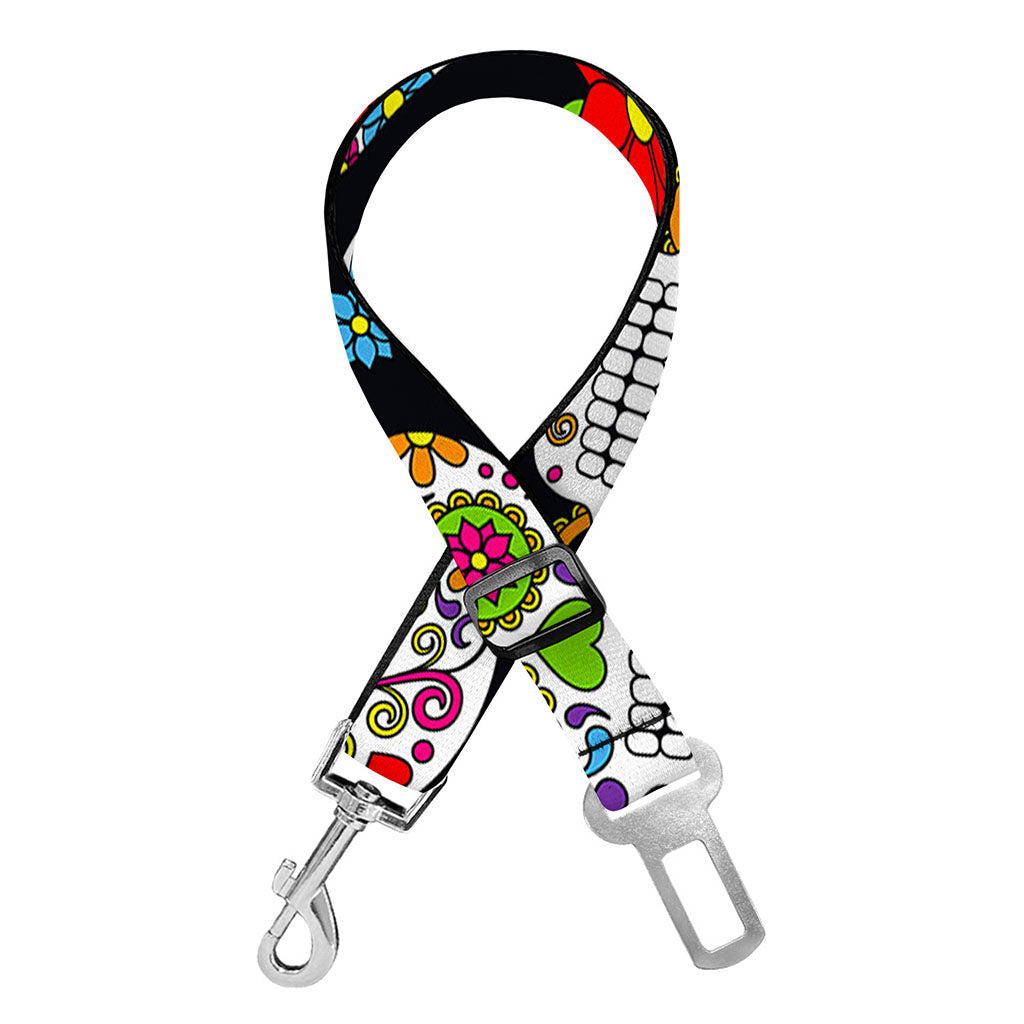 Sugar Skull Pattern Print Dog Seat Belt