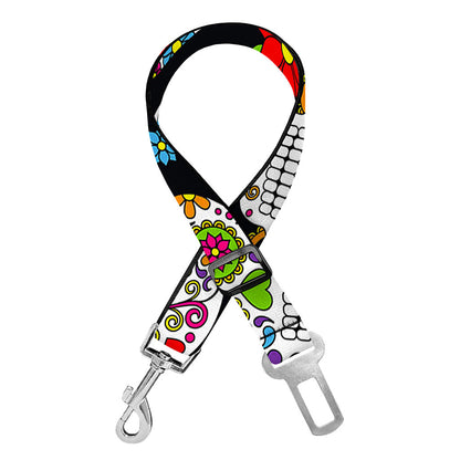 Sugar Skull Pattern Print Dog Seat Belt
