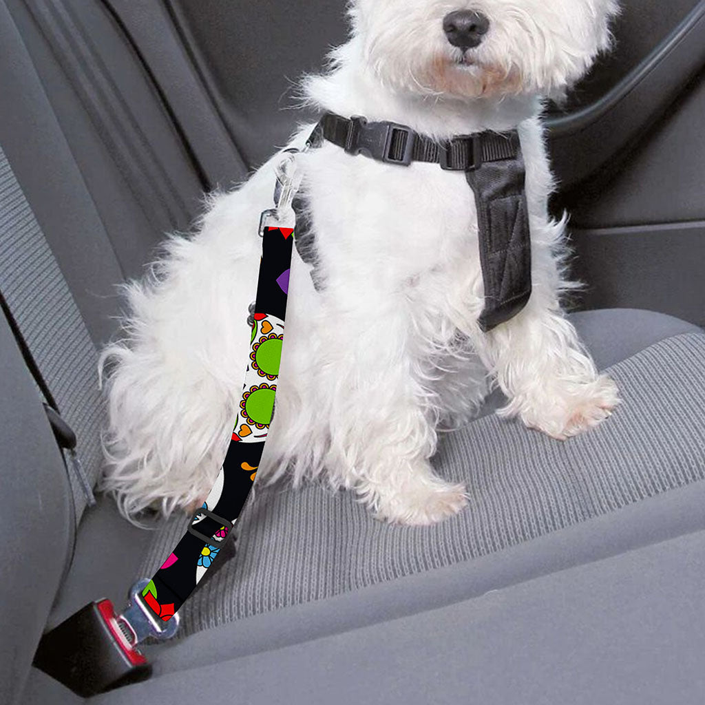 Sugar Skull Pattern Print Dog Seat Belt