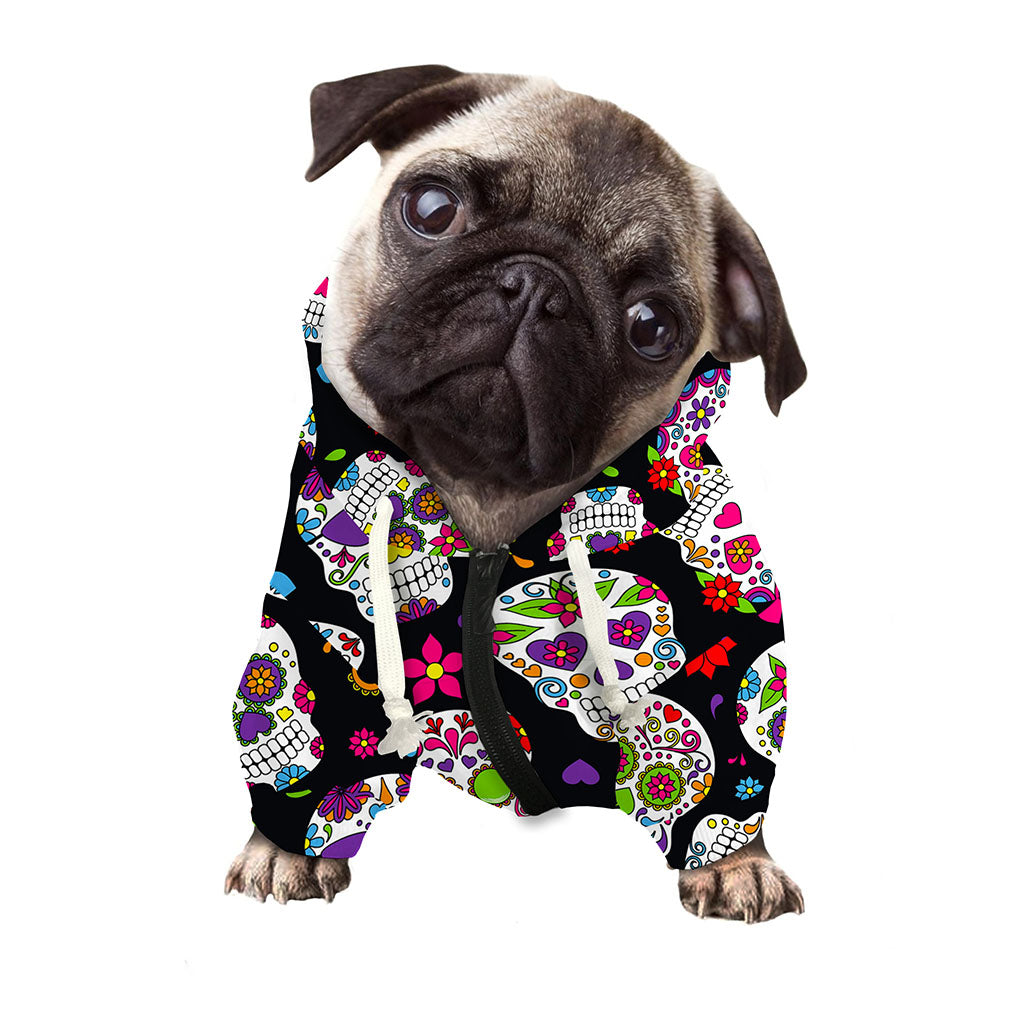 Sugar Skull Pattern Print Dog Zip Up Hoodie