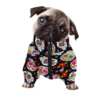 Sugar Skull Pattern Print Dog Zip Up Jacket