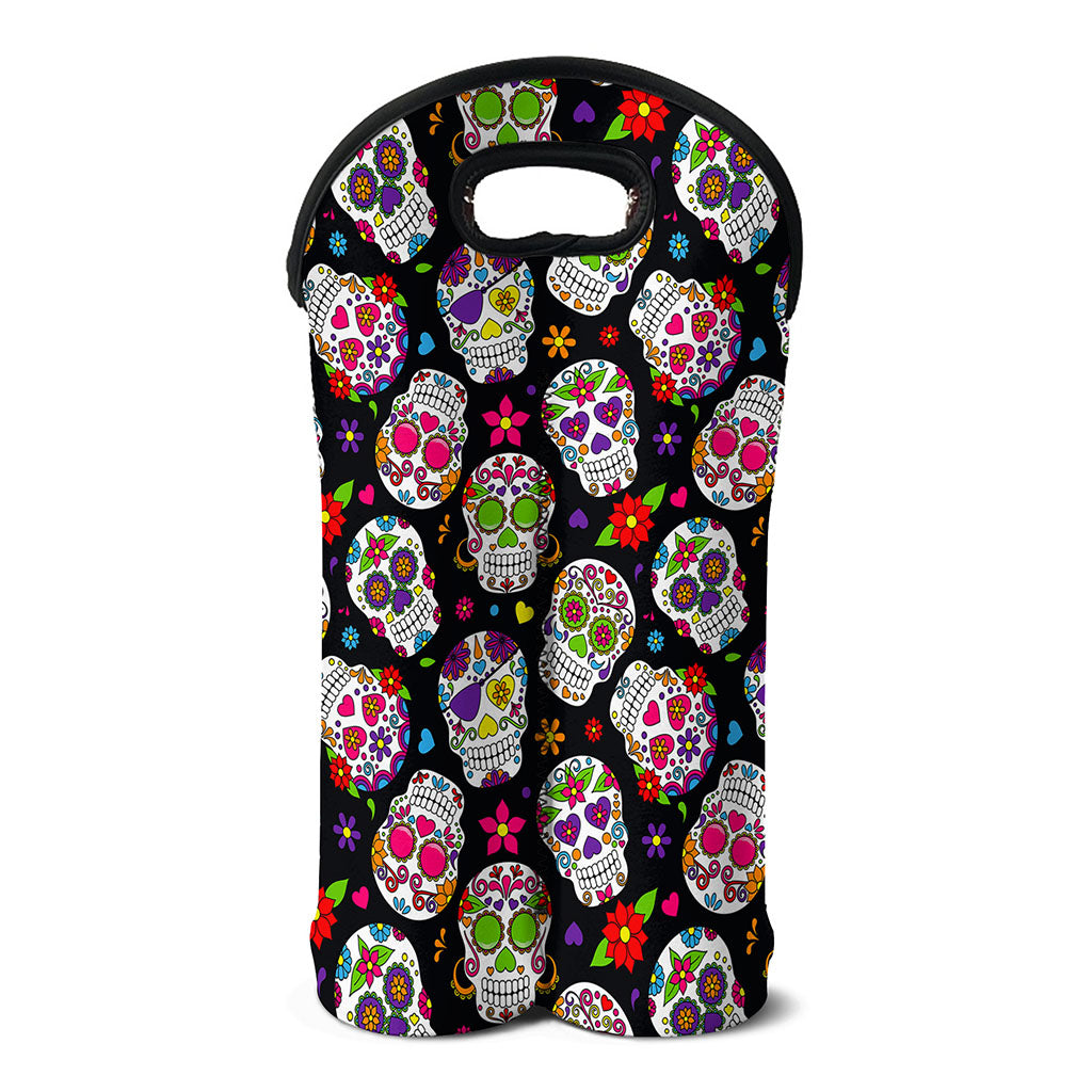 Sugar Skull Pattern Print Double Neoprene Wine Tote