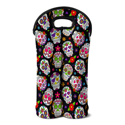 Sugar Skull Pattern Print Double Neoprene Wine Tote