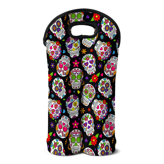 Sugar Skull Pattern Print Double Neoprene Wine Tote