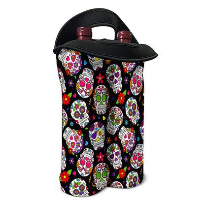 Sugar Skull Pattern Print Double Neoprene Wine Tote