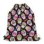 Sugar Skull Pattern Print Drawstring Bag
