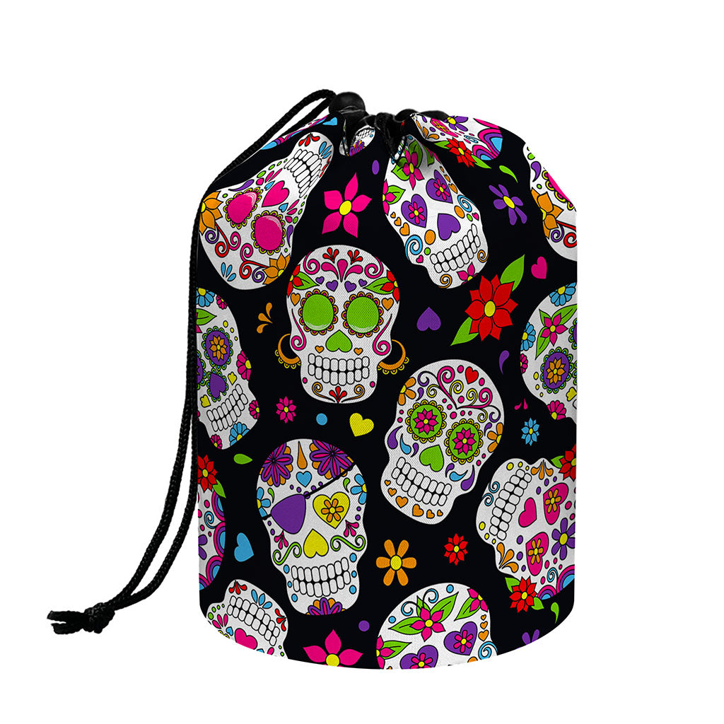 Sugar Skull Pattern Print Drawstring Makeup Bag