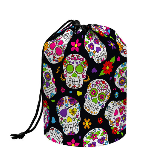 Sugar Skull Pattern Print Drawstring Makeup Bag