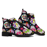 Sugar Skull Pattern Print Flat Ankle Boots