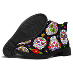 Sugar Skull Pattern Print Flat Ankle Boots