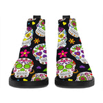 Sugar Skull Pattern Print Flat Ankle Boots