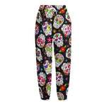 Sugar Skull Pattern Print Fleece Lined Knit Pants