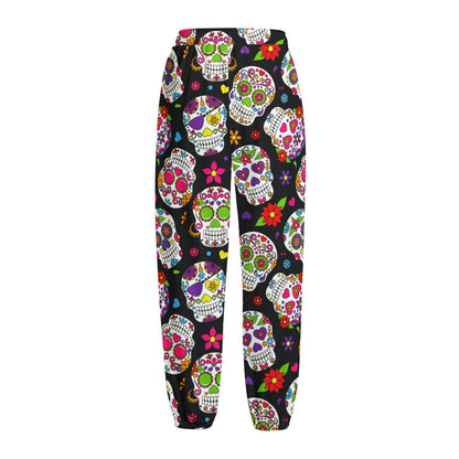 Sugar Skull Pattern Print Fleece Lined Knit Pants