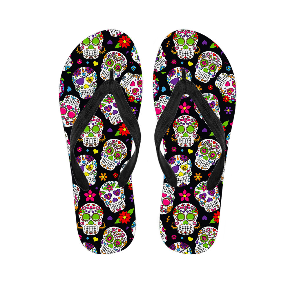 Sugar Skull Pattern Print Flip Flops