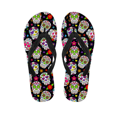 Sugar Skull Pattern Print Flip Flops