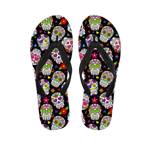 Sugar Skull Pattern Print Flip Flops