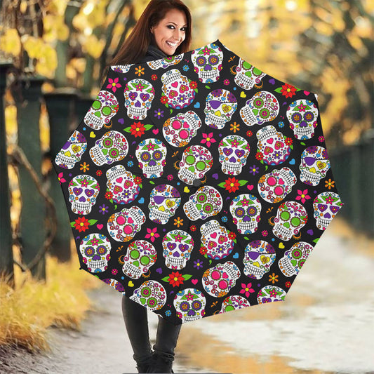 Sugar Skull Pattern Print Foldable Umbrella