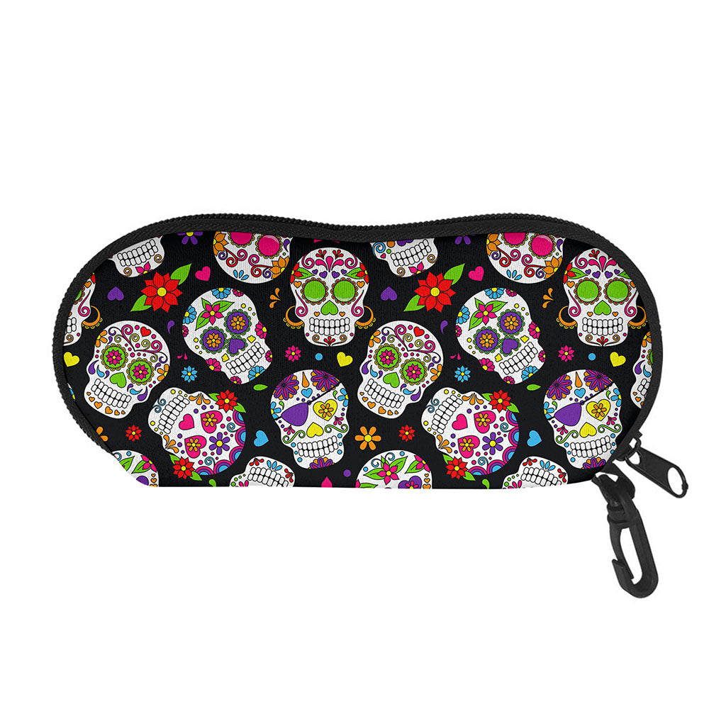 Sugar Skull Pattern Print Glasses Case