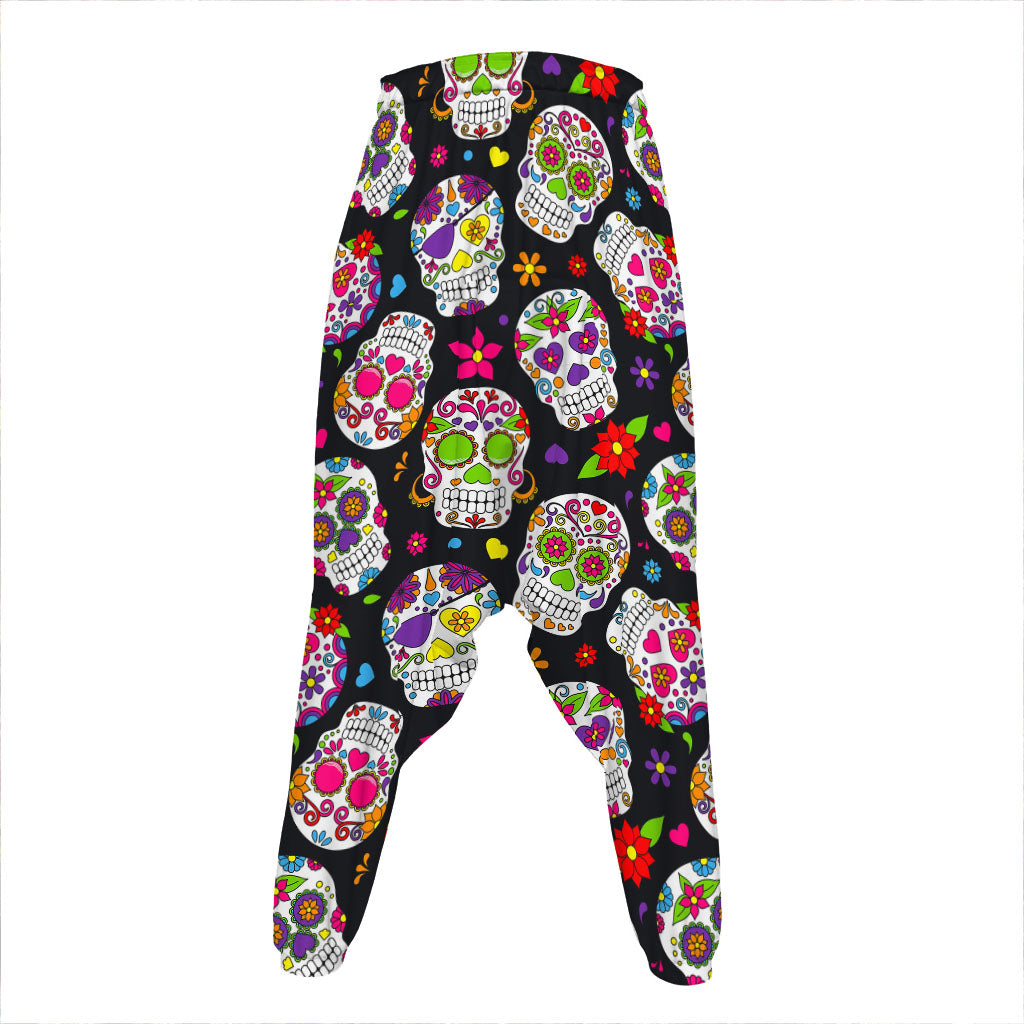 Sugar Skull Pattern Print Hammer Pants