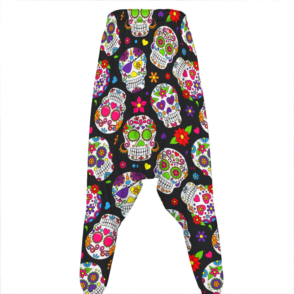 Sugar Skull Pattern Print Hammer Pants
