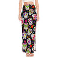 Sugar Skull Pattern Print High Slit Maxi Skirt