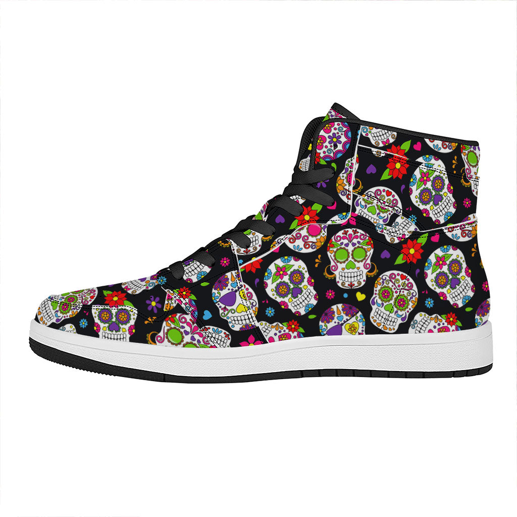 Sugar Skull Pattern Print High Top Leather Sneakers