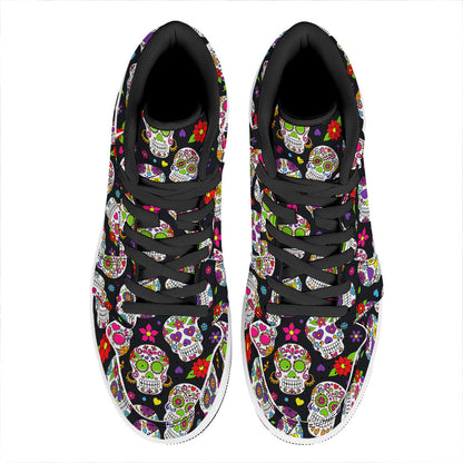 Sugar Skull Pattern Print High Top Leather Sneakers