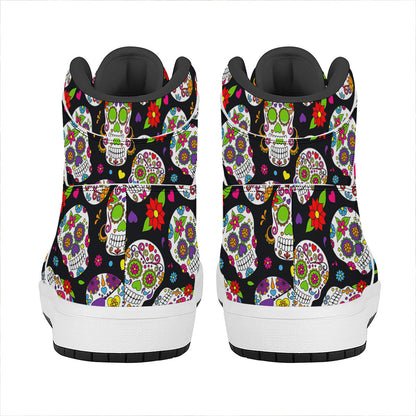 Sugar Skull Pattern Print High Top Leather Sneakers