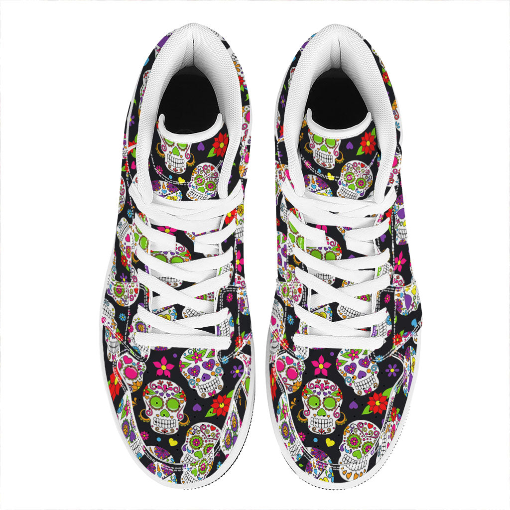 Sugar Skull Pattern Print High Top Leather Sneakers