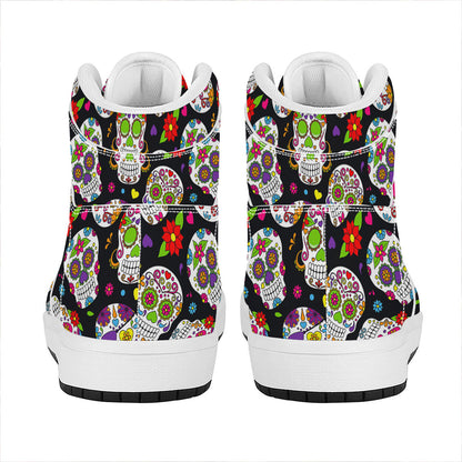 Sugar Skull Pattern Print High Top Leather Sneakers