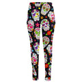Sugar Skull Pattern Print High-Waisted Pocket Leggings