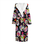 Sugar Skull Pattern Print Hooded Bathrobe
