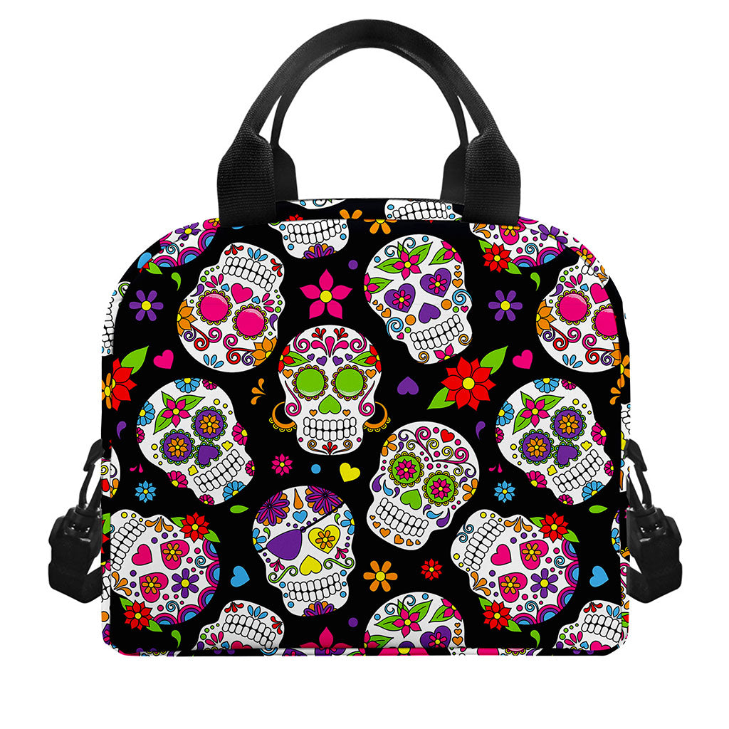 Sugar Skull Pattern Print Insulated Lunch Bag