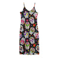 Sugar Skull Pattern Print Jersey Midi Cami Dress