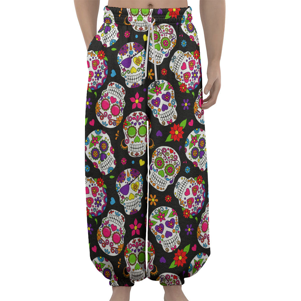 Sugar Skull Pattern Print Lantern Pants