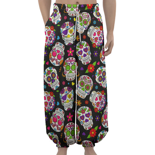 Sugar Skull Pattern Print Lantern Pants