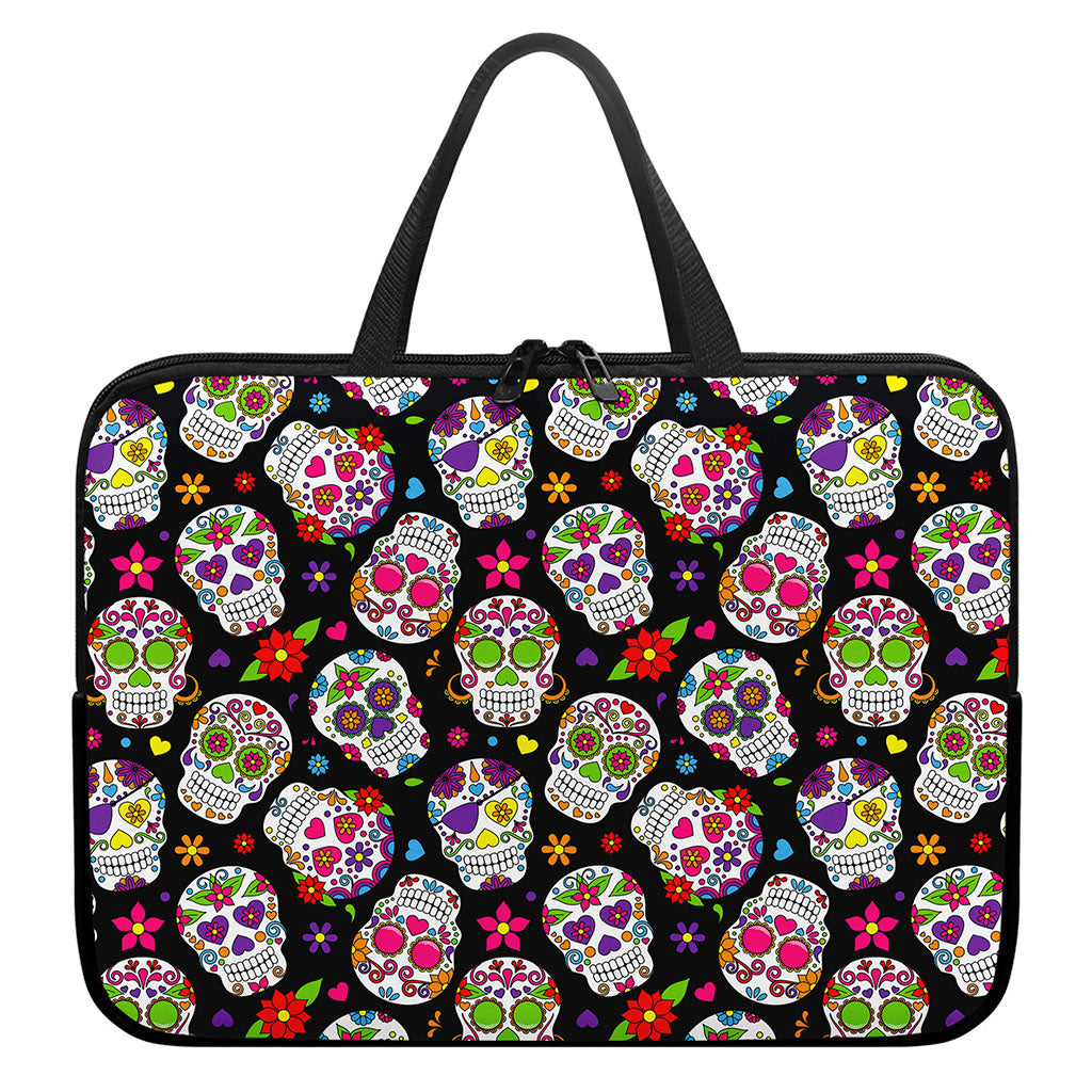 Sugar Skull Pattern Print Laptop Sleeve With Handle