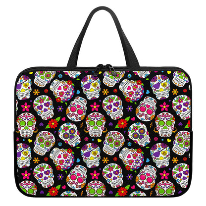 Sugar Skull Pattern Print Laptop Sleeve With Handle